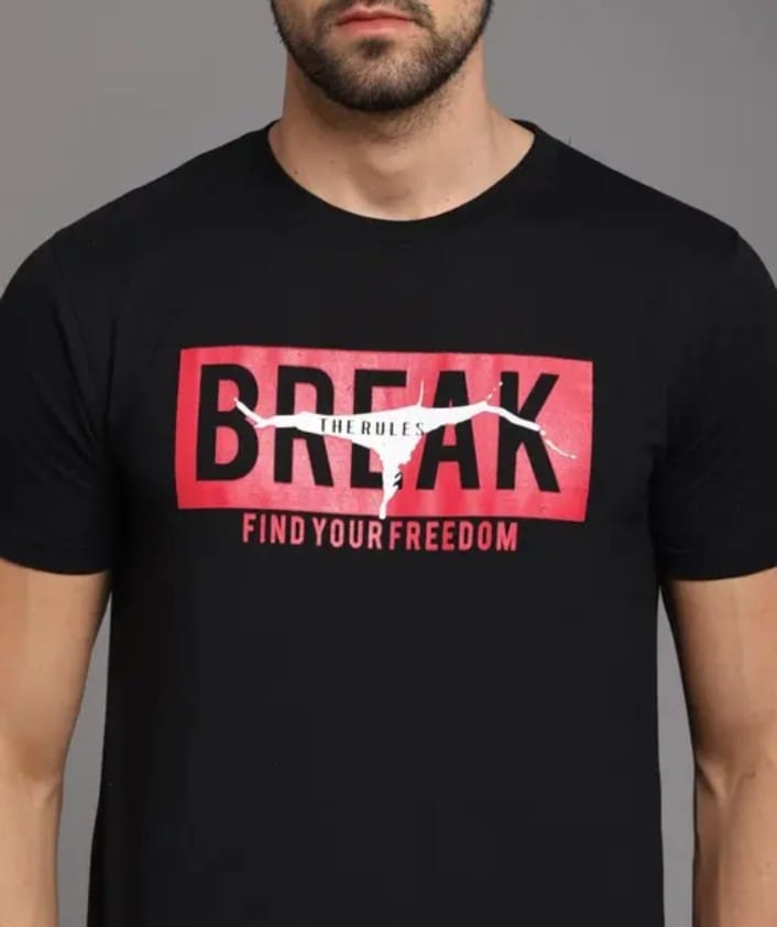 BREAK THE RULES – Black Printed T-Shirt